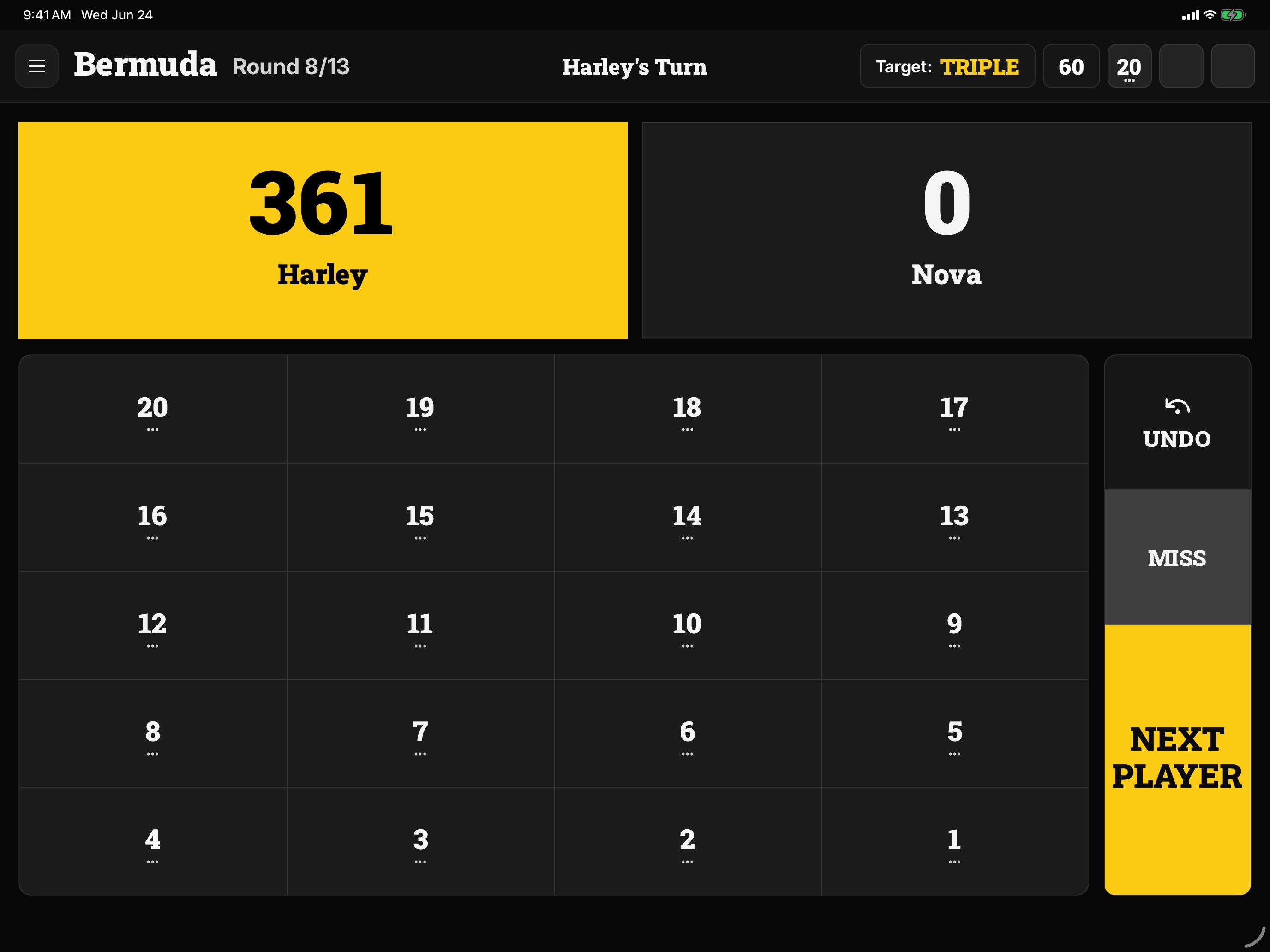 Bermuda scoring screen in Scorefly